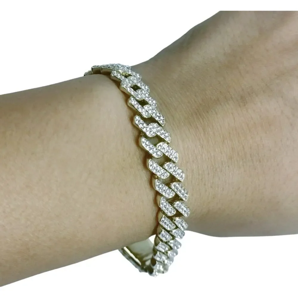 Silver Plated Cuban Rhinestone Bracelet